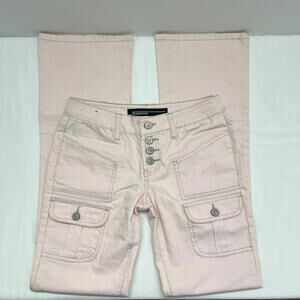 Y2K Stephen Hardy Squeeze baby pink low rise flare jeans button closure Sz 3/4